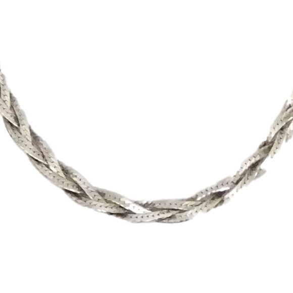 Italian Solid Sterling Silver Triple Strand Woven Necklace - 18" - Picture 2 of 4
